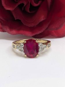 Ladies 9ct Yellow Gold Created Ruby Ring - BL448433