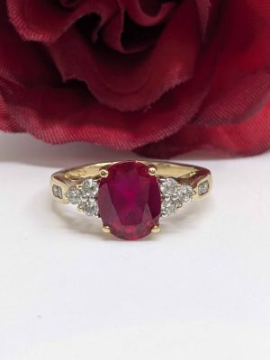 Ladies 9ct Yellow Gold Created Ruby Ring - BL448433