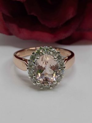 Ladies 9ct Rose Gold Pink Stone Accented Solitaire Diamond Ring - BL447085