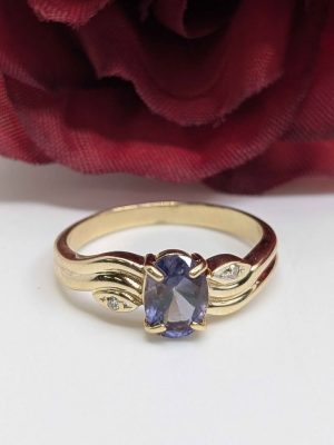 Ladies 9ct Yellow Gold Accented Blue Stone Solitaire Ring - BL446009