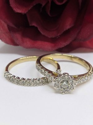 Ladies 9ct Yellow Gold Two Ring Bridal Set - BL448440