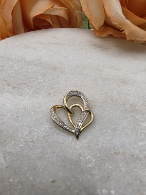 9CT Yellow Gold Diamond Double Heart Pendant - IP416308
