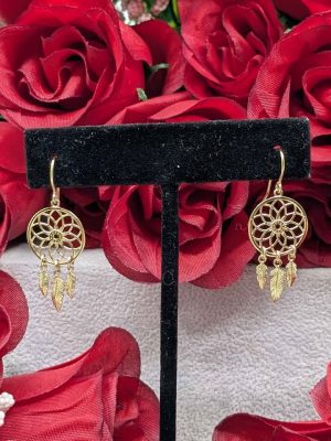 Ladies 9ct Yellow Gold Dream Catcher Earrings - BL442823
